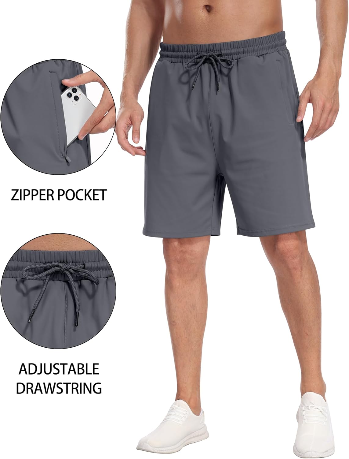 3 Pack Men's Athletic Running Shorts with Zipper Pockets,Gym Workout Basketball Hiking Shorts for Men - Image 5