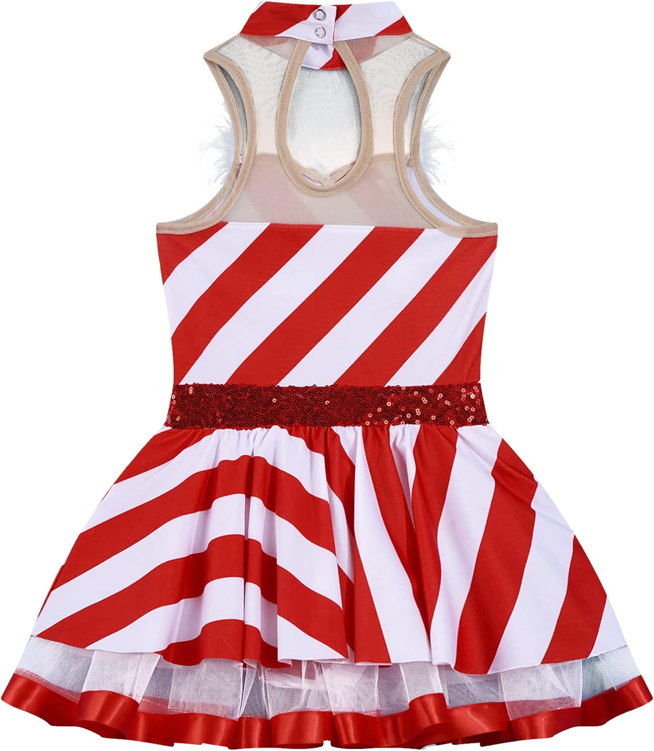 Christmas Girls Candy Cane Dress Kids Striped Sequins Lyrical Ballet Leotard Dance Tutu Dress