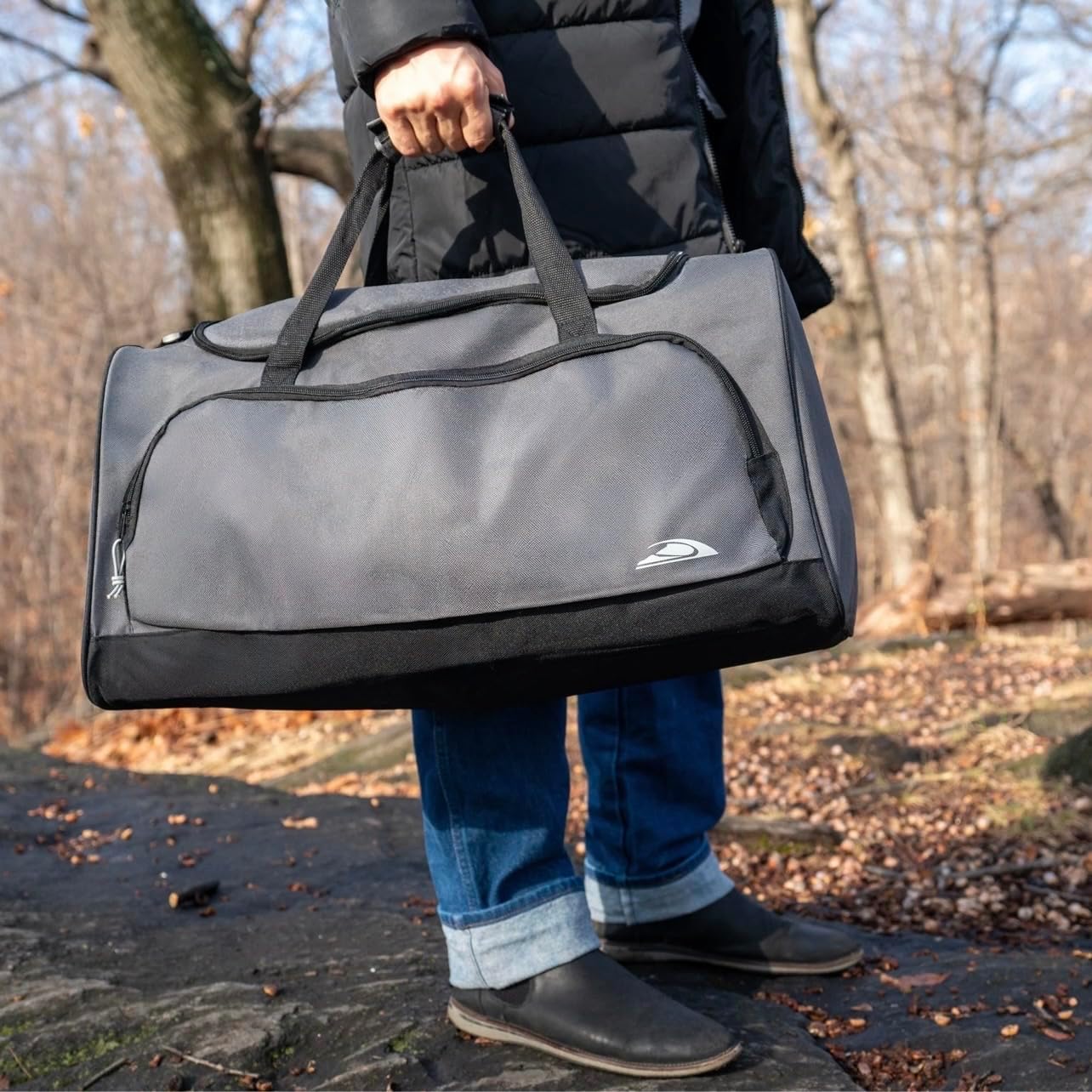 Custom Duffel Bag - Duffel Bag with Text for Personalized Touch - Sleek Design Made from Strong Denier Polyester - Bag Measures 24x12x11.5 inches - Three Spacious Zippered Compartment (Grey-24)