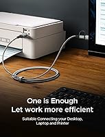 Vista 5 de Cable de impresora AINOPE 1 metro gris, cable USB para impresora USB A y USB C a USB-B 2.0 para MacBook Pro, cable MIDI USB C de nailon nuevo