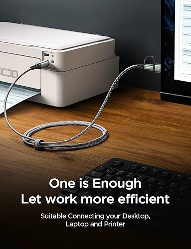 Miniatura 5 de Cable de impresora AINOPE 1 metro gris, cable USB para impresora USB A y USB C a USB-B 2.0 para MacBook Pro, cable MIDI USB C de nailon nuevo