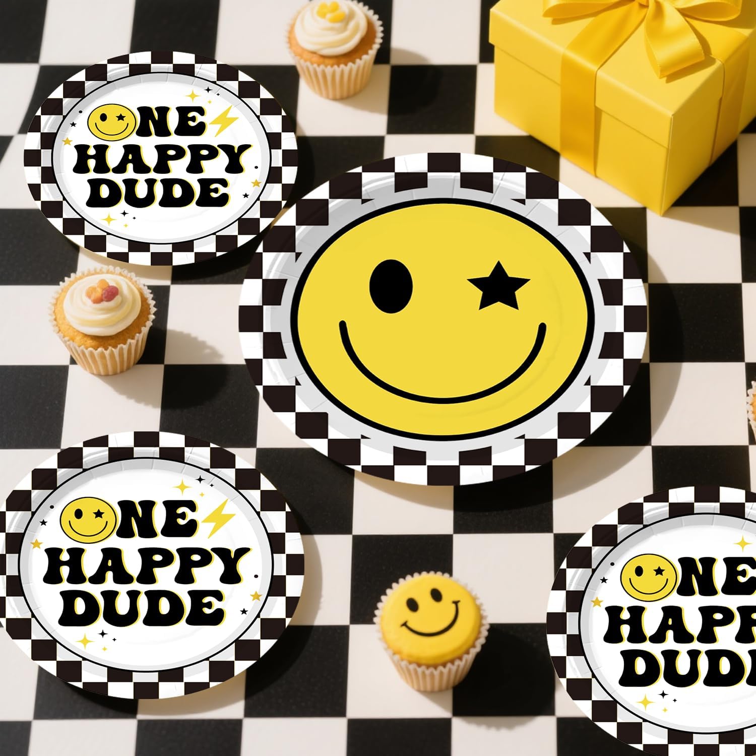 329pcs One Happy Dude Birthday Decorations Include One Happy Dude Plates and Napkins Set, Banner, Hanging, Tablecloth, Cupcake Topper, Balloon, for 1st Birthday Decorations Boy, Serves 50 - Image 5