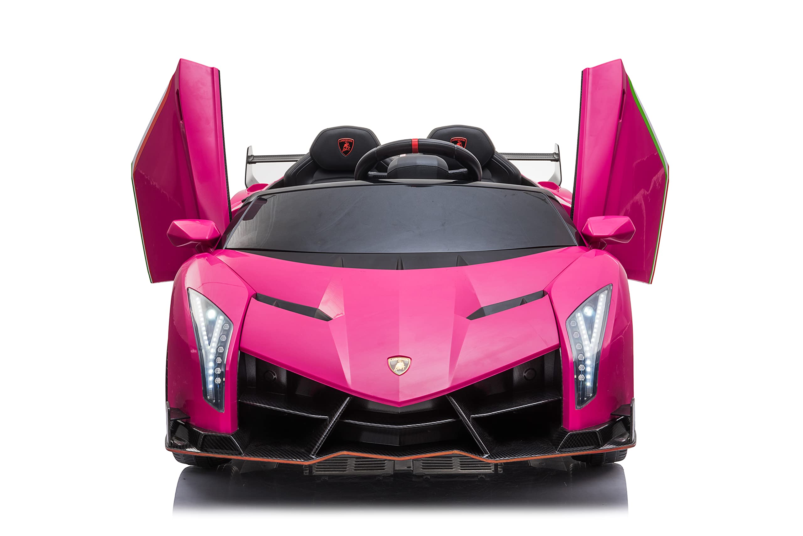 FINOOS Voiture électrique pour Enfants Lambo Veneno 24V 2 Places, 4X4, Siège Cuir, Roues Gomme avec Télécommande 2,4 GHz 1 à 7 Ans (Rose)