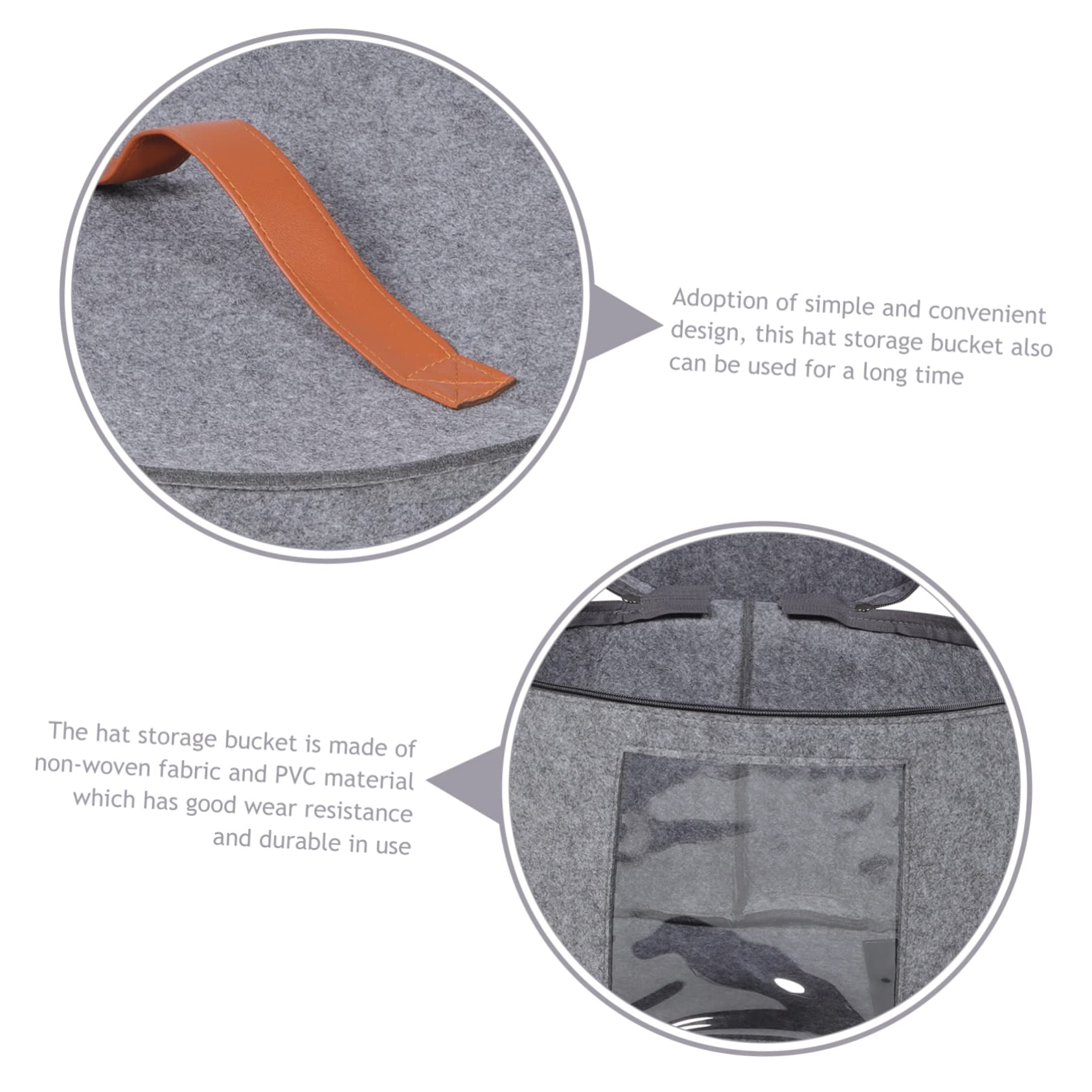 VOSAREA Round Hat Storage Box Large Portable Hat Carrier Organizer for Women Men Dust Zipper Lid Travel Hat Case Grey