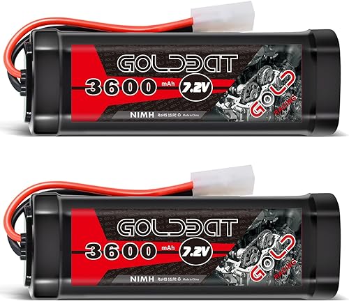 GOLDBAT Batería NiMH RC de 3600 mAh 7.2 V con conector Tamiya para RC Evader BX Car Truck Truggy Buggy Tank Car Racing (3600-7.2V-Tamiya-2 unidades)