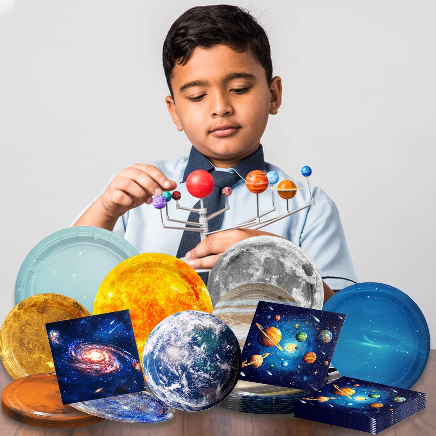 100Pcs Space Party Decorations Galaxy Planet Outer Space Party Decorations Disposable Plates and Napkins for Kids Space Solar System Planets Baby Shower Space Birthday Decorations - Image 5
