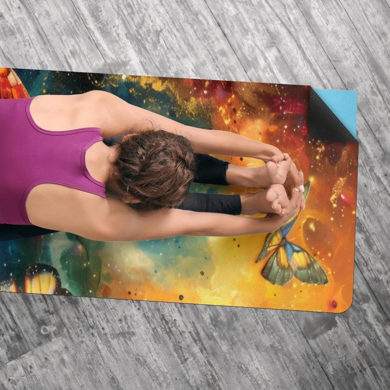 Yoga Towel, Galaxy Dancing Butterflies Non Slip Sweat Absorbent Hot Yoga Mat Towel for Hot Yoga, Pilates and Fitness - 72.8" x 26.8"