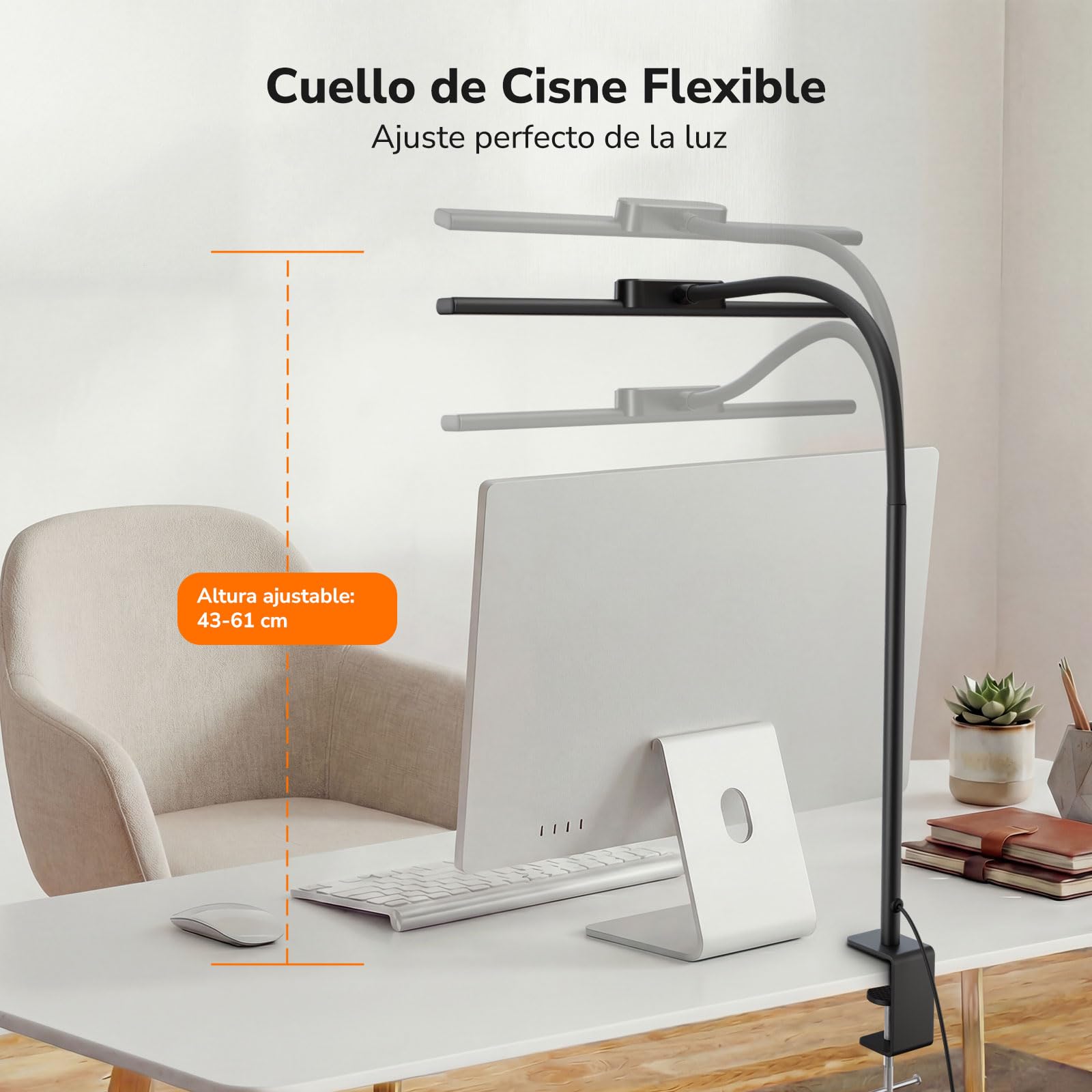 Lepro Lámpara de Escritorio Pinza, Flexible y Ajustable, Cuidado Ocular, Lámpara de Mesa LED 11W, Flexo LED 5 Modos de Color y 5 Niveles de Brillo, Ahorro Espacio, Amplia Área de Iluminación, Negro