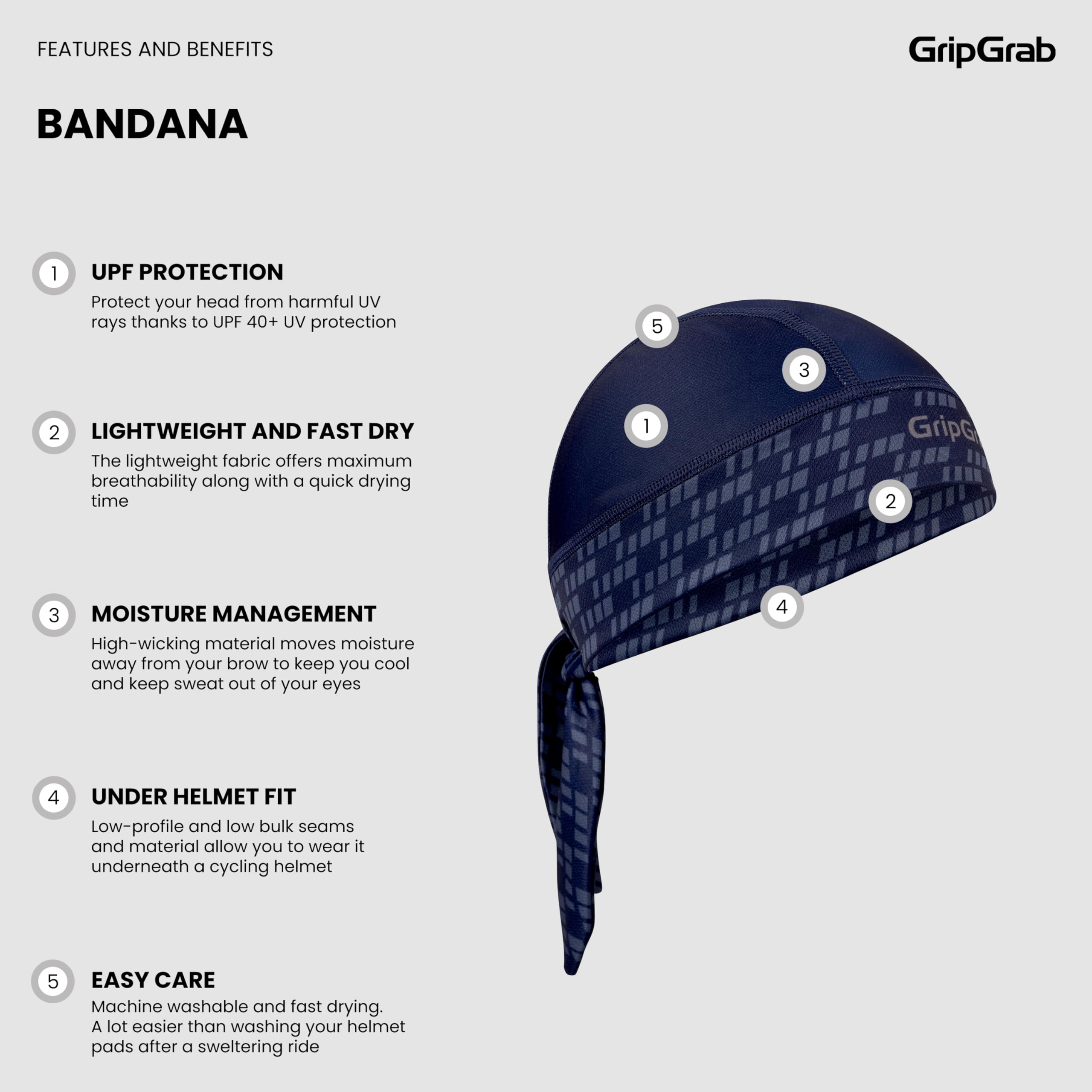 GripGrab chusta bandana Uniseks Gripgrab Bandana Multifunktionales Sommer Sport Kopftuch Dünne Leichte Unterhelm Fahrrad Schweißschutz Uv Schutz Mütze