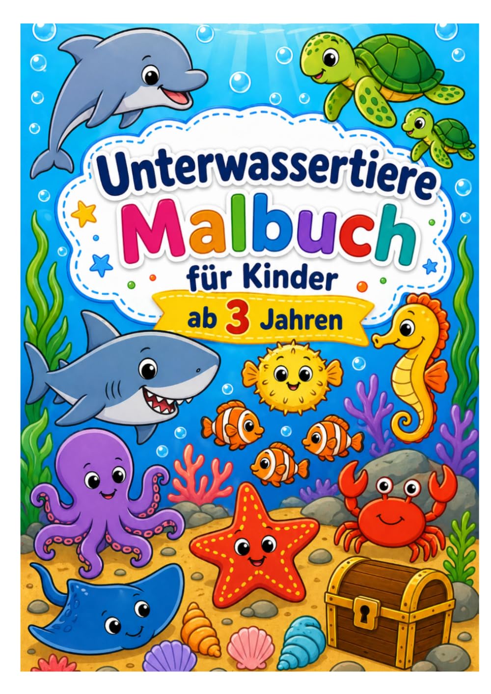 Unterwassertiere Malbuch für Kinder ab 3 Jahren: Mit niedlichen Meerestieren, einfachen Motiven und großen Ausmalbildern für kleine Kinder (Meine ersten Malbücher)