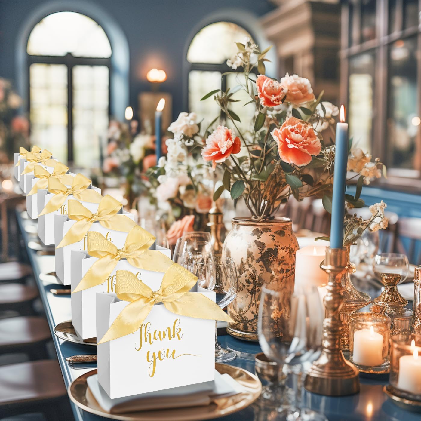 60Pack Small Thank You Gift Bags, 4.5x1.8x3.9 Inches Mini Gift Bags with Ribbon Wedding Candy Boxes Birthday Party Favor Bag for Baby Shower Anniversary - Image 2