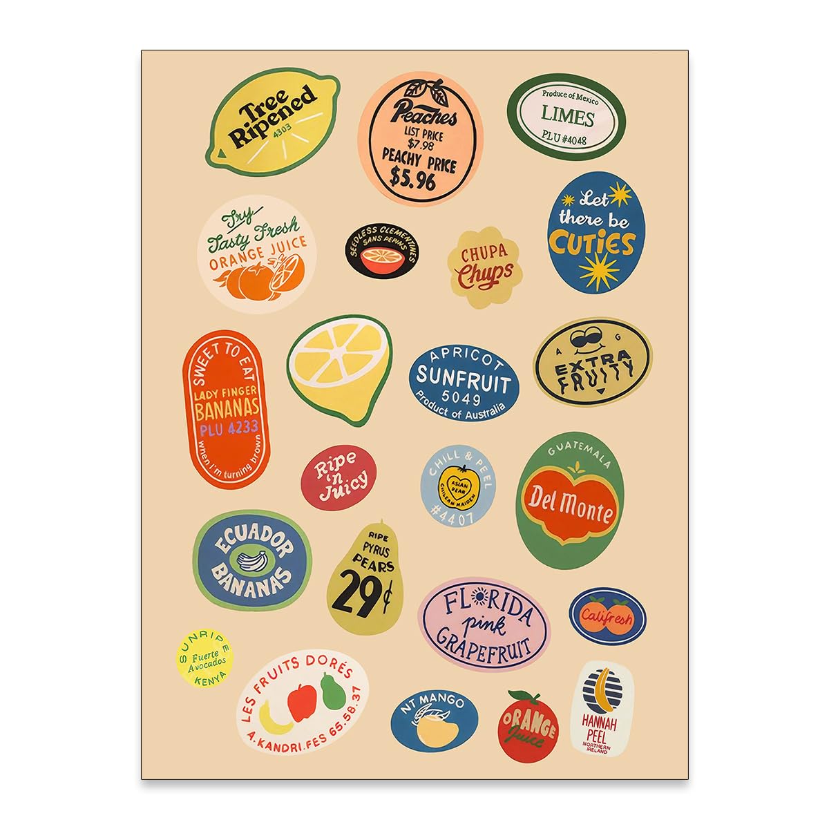 Trendy Wall Canvas for Kitchen, Vintage Market Fruit Wall Decor, Retro Posters for Living Room, Kitchen, Dining Room, 8 x 10 Inches, No Frame