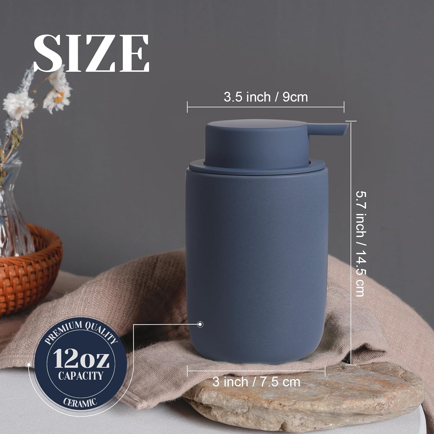 INGOFIN Ceramic Foaming Soap Dispenser Set, 2 Pack (12 oz) Bathroom Foam Hand Soap Dispenser with Pump, Hand and Dish Dispenser Set with 8 Pcs Clear Stickers,for Kitchen- Matte Blue - Image 3