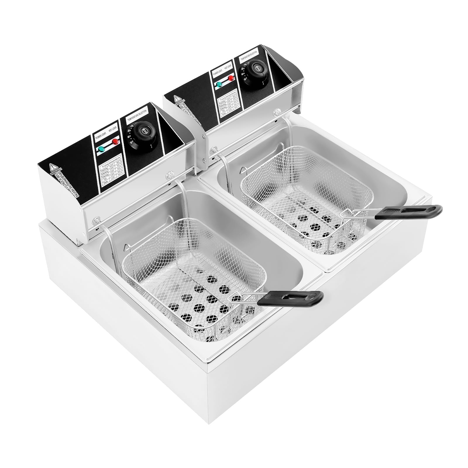 Friteuse Mit Fett,Fritteuse Edelstahl Doppelbecken 2x6l,Elektrische Gastro Fritteuse 5000w,Temperaturregelung 60-200°C,Frittierkorb Mit Deckel,Profi Fritteuse FüR Restaurant Imbiss KüChe Gastronomie