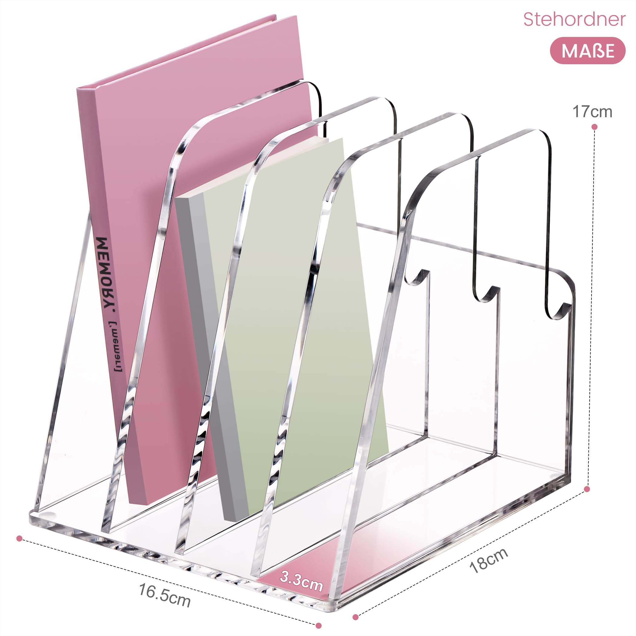 SANRUI Acryl Stehsammler, Moderner Zeitschriftenhalter Buchstütze für Schreibtisch Büro Zuhause Regal, Acryl Organisation und Aufbewahrung für Buch,Zeitschriften, Unsichtbar Modernes Design