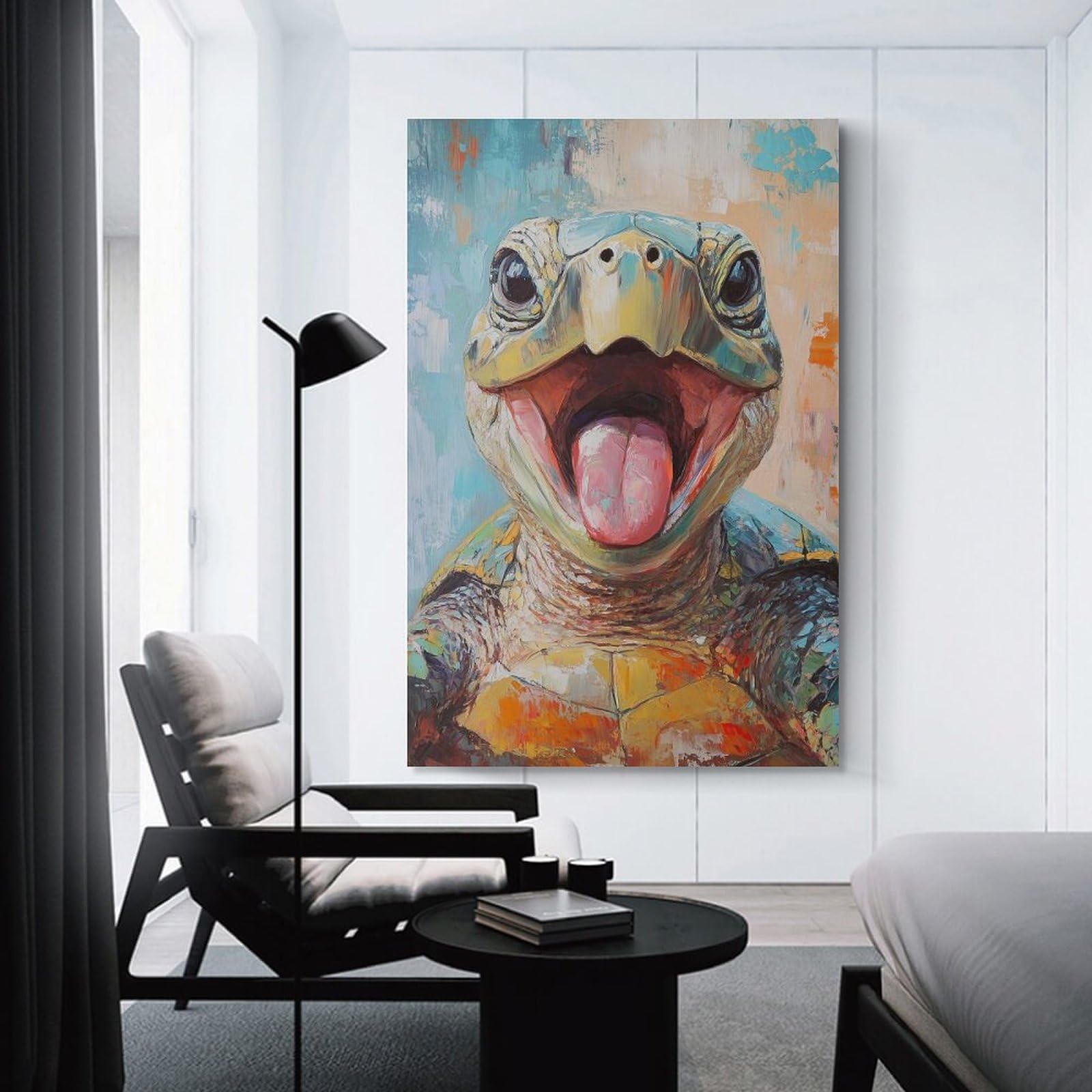 Junmoney Unframe-Style-22 Smiling Turtle Painting Hanging Wall Art 08X12inch(20X30cm), For Bedroom Walls, Guest Spaces Or Lounges, Home Artwork With A Soft Interior Feel