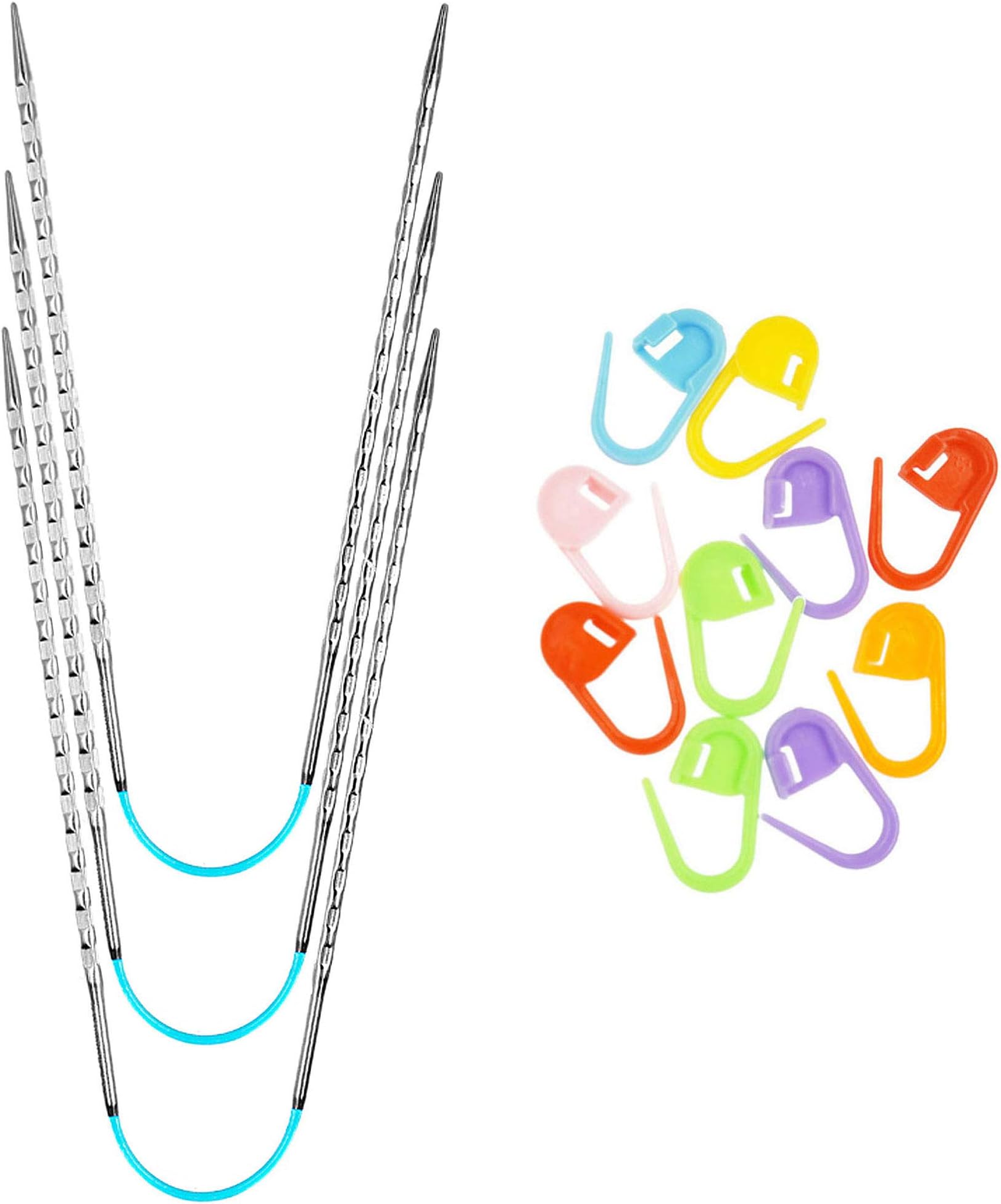 FlexiFlips Squared Ergonomic 12 inch (20cm) (Set of 3) US 2.75mm DPN Double Pointed Knitting Needle, Textured Finish, Rounded Edges, Long Taper Sharp Tips with 10 Colorful Stitch Markers