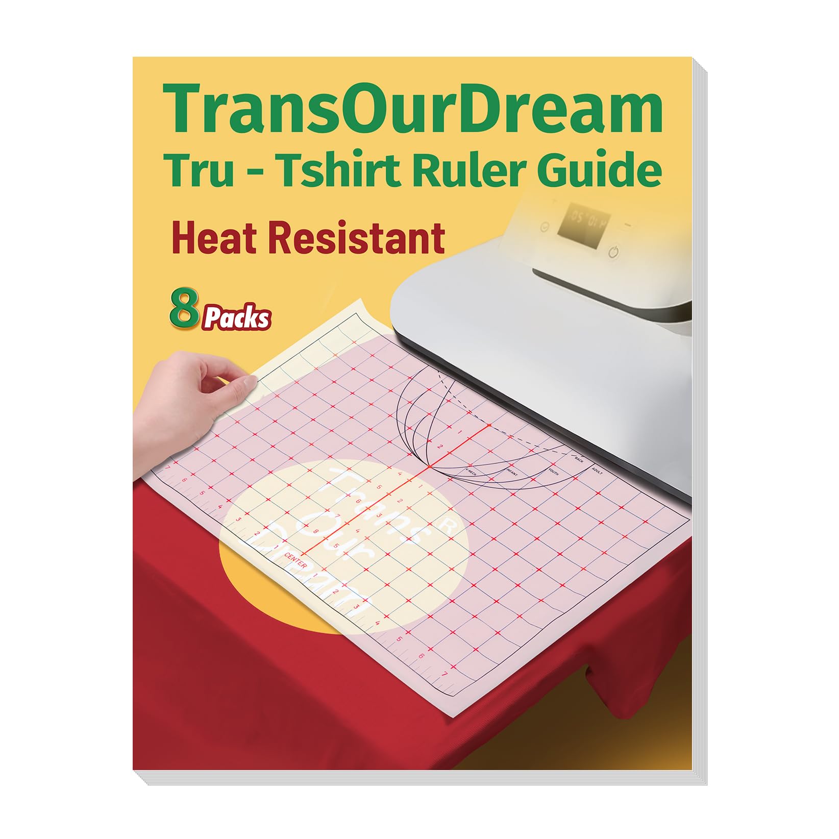 Regla de papel resistente al calor TransOurDream, paquete de 8, para camisetas, 16 unidades, translúcida, especial, con cuello en V, redonda, delantera y trasera, para centrar vinilo, tallas S, 5XL, para adultos, jóvenes y bebés, herramienta de alineación para sublimación con prensa de calor.