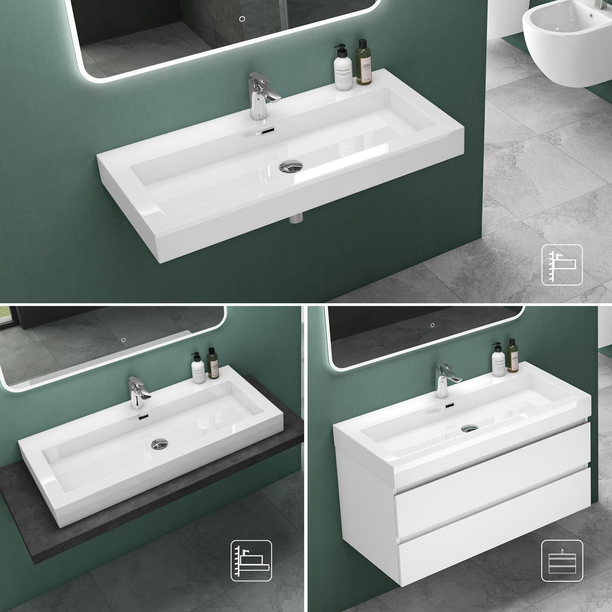 Mai & Mai Lavabo Rectangulaire Posé Suspendu 60x48x10cm avec Trop-Plein | Vasque Lavabo, Perçage Robinet, Surface Lisse, et Facile à Nettoyer, pour Salle de Bains Moderne, Colossum18