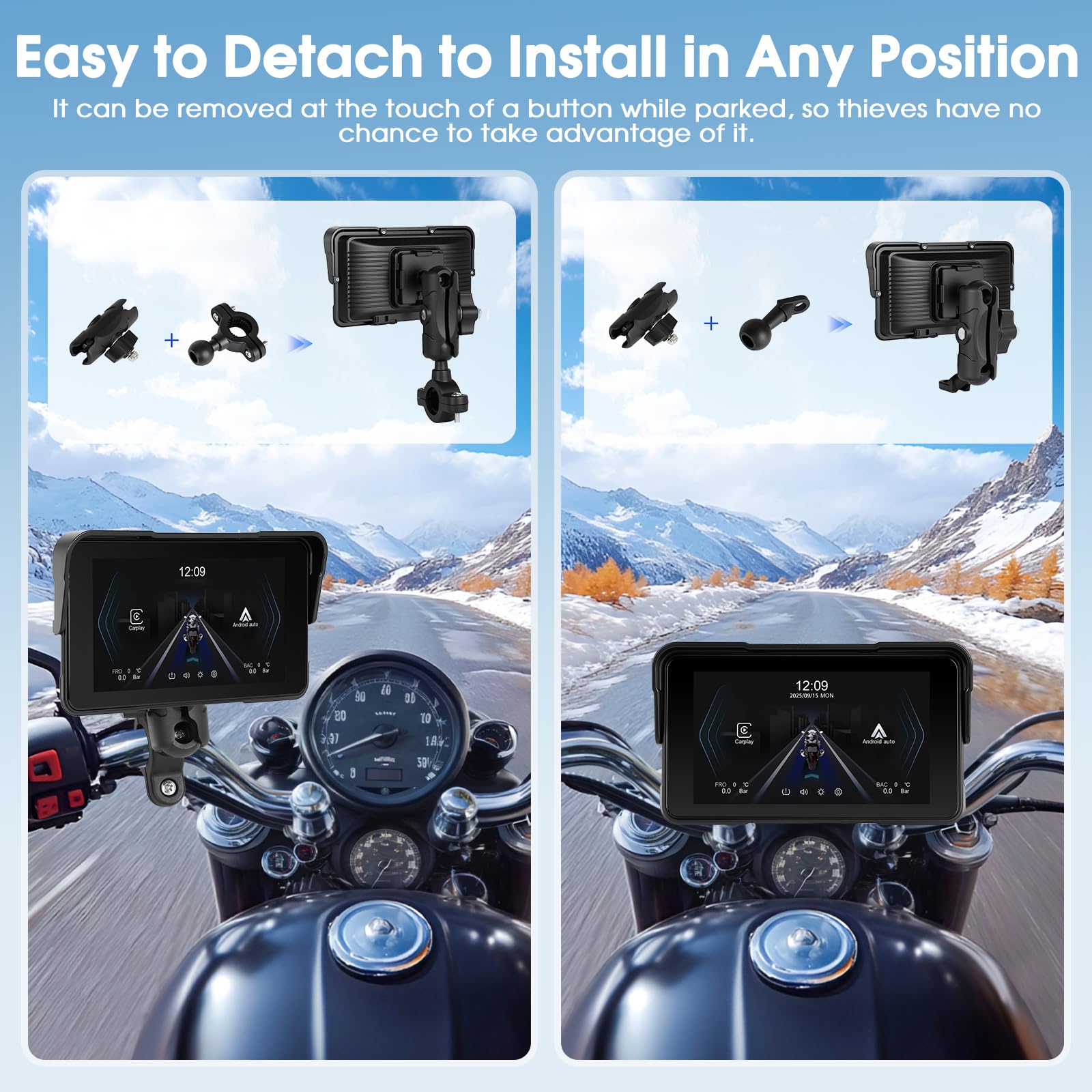 A-pple CarPlay Display Moto Android Auto IP68 Touchscreen HD 5 Pollici Autoradio Portatile Navigazione GPS Bluetooth Radio FM
