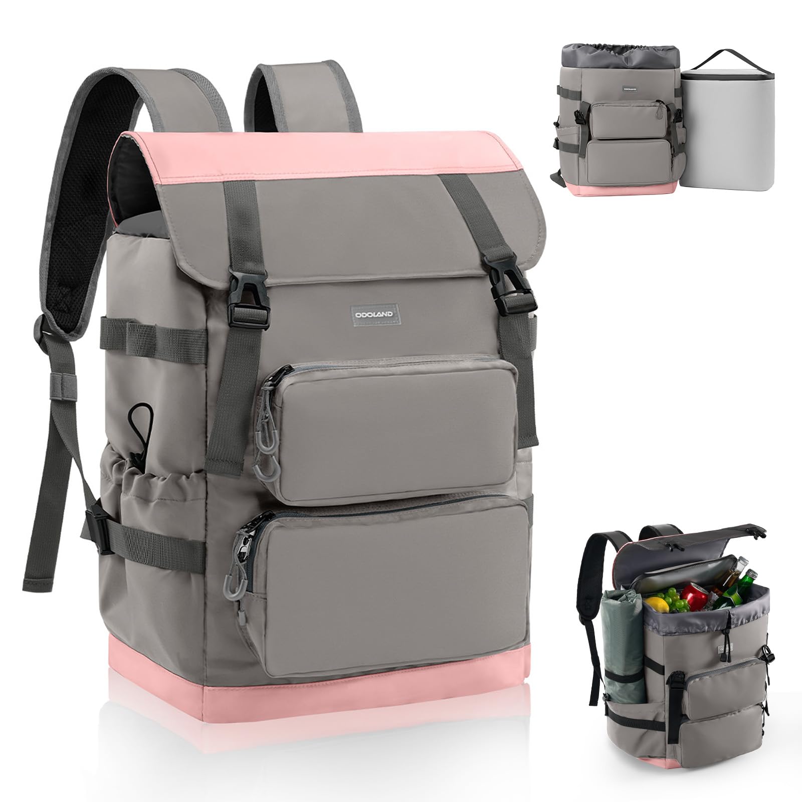 Odoland Mochila Nevera 2 en 1, Mochila Térmica Isotérmica con Compartimento Principal de 26L y Aislamiento Isotérmico de 9L, Nevera Portátil Antifugas para Playa, Picnic, Viaje, Familia