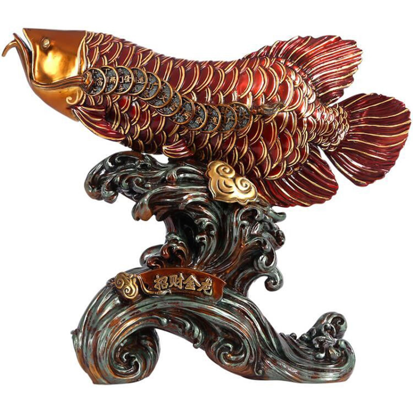 Hhhxkkuu Premium Feng Shui Arowana Fish Red & Gold Wealth Figurine