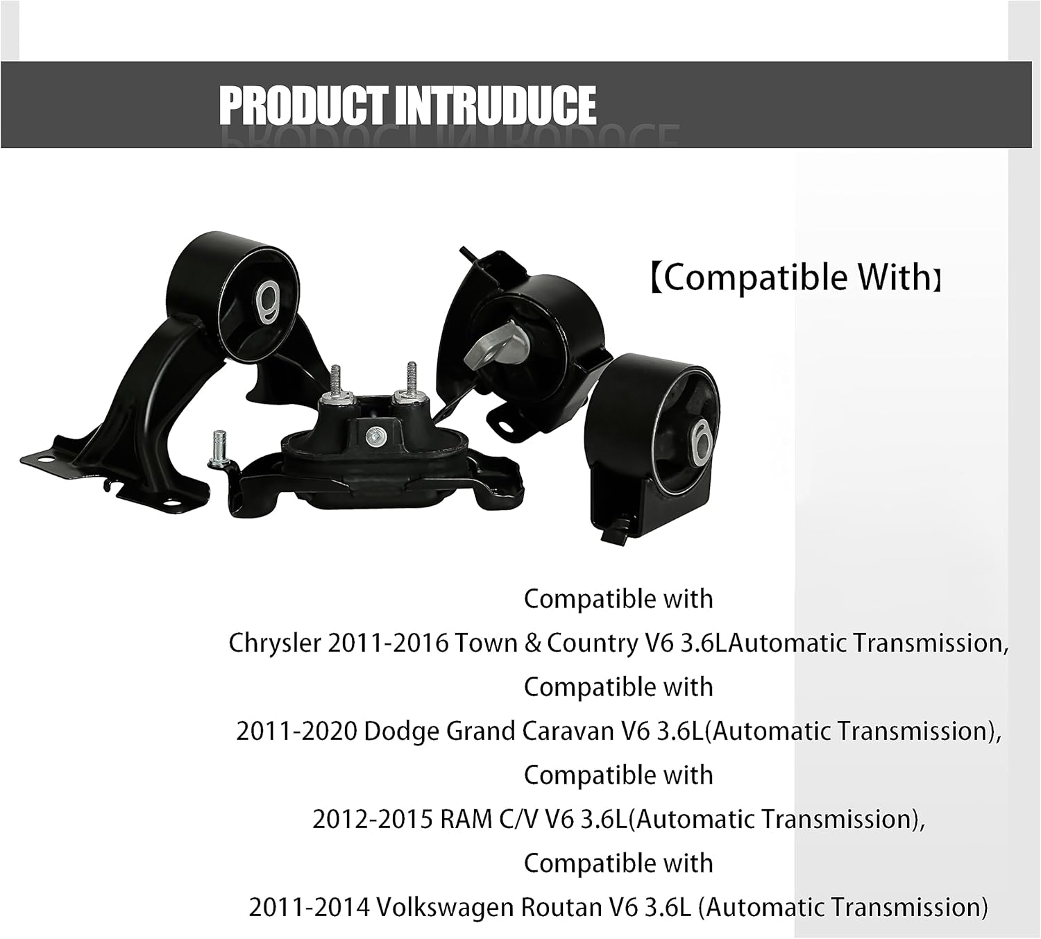 4PCS Engine Motor Mount Compatible with Chrysler Town & Country | Dodge Grand Caravan | RAM C/V | VW Routan 3.6L V6 Replace A5665 A5480 A5589 A5577 Trans Mount Kit (5273883AD)