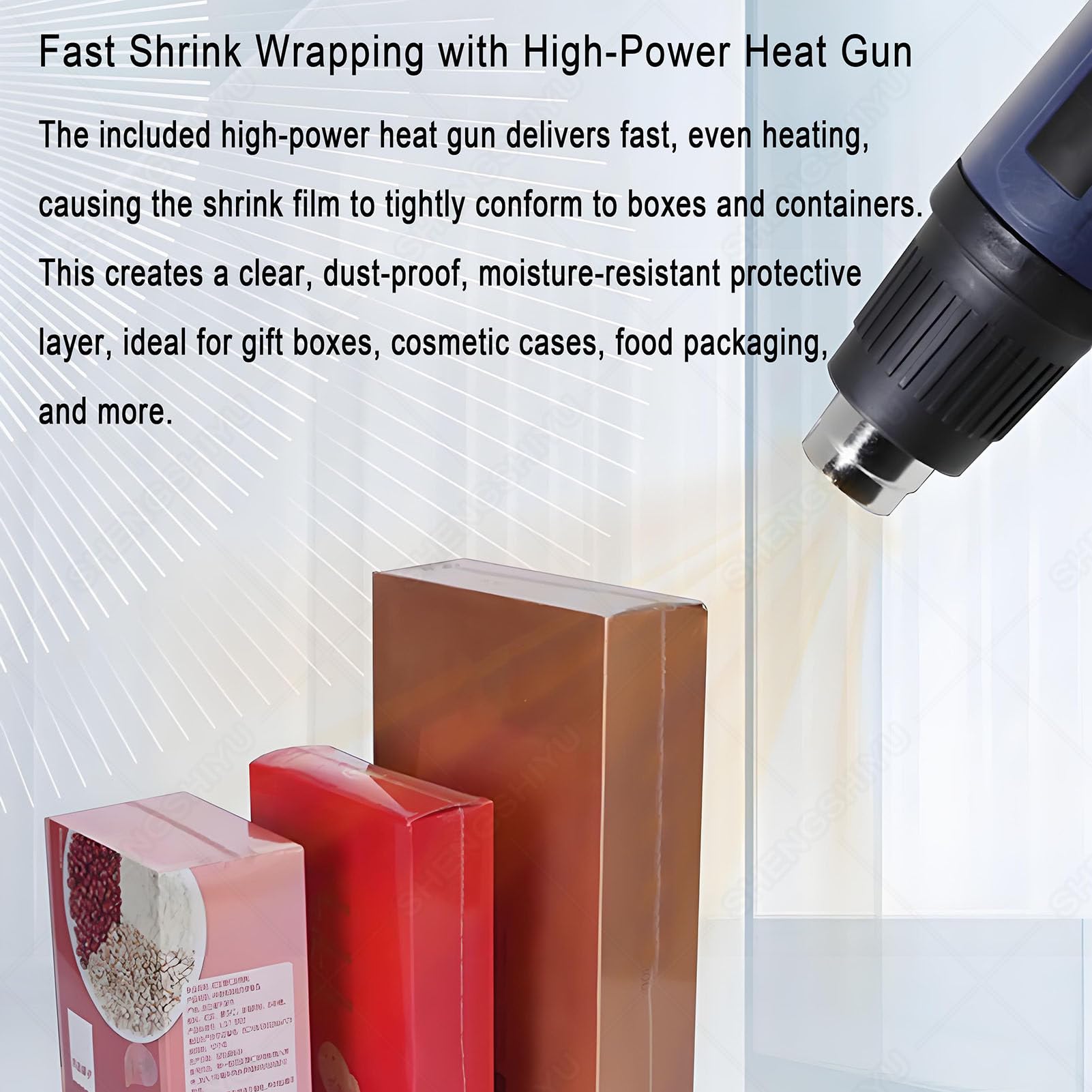 Machine d'emballage rétractable avec pistolet thermique, température réglable, taille personnalisée, compatible avec les films rétractables POF/PE, longueur d'étanchéité 60 cm, idéal pour l'emballage