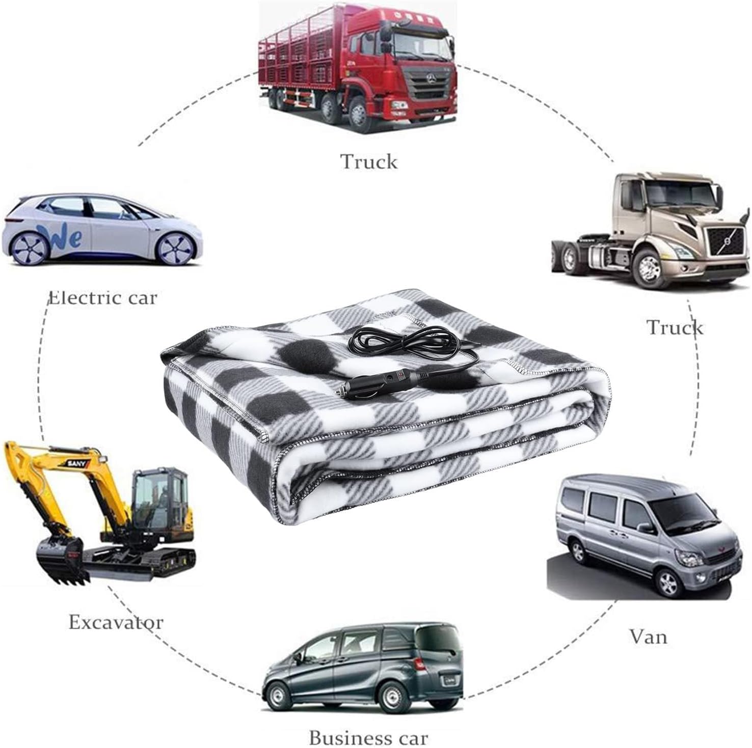 AVSMGP 12V Car Heated Blanket, 100X70cm Electric Travel Blanket for Car with 4 Heat Settings & Overheat Protection, Fleece Warming Blanket for Winter Driving, Passengers,Gray