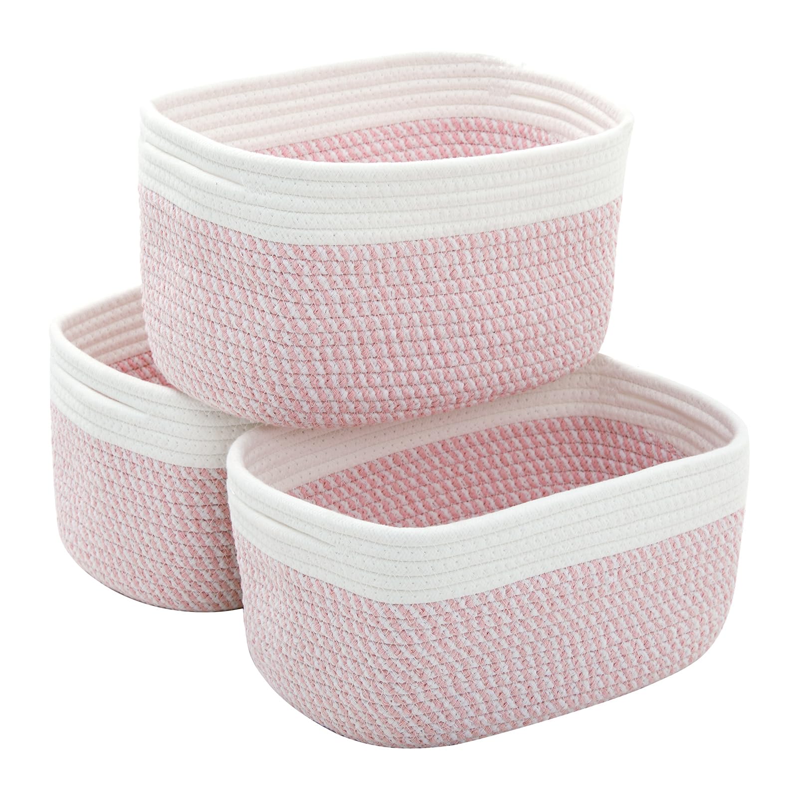 R RUNKA Small Basket 3 Set White & Mixed Pink 11"x7"x7"