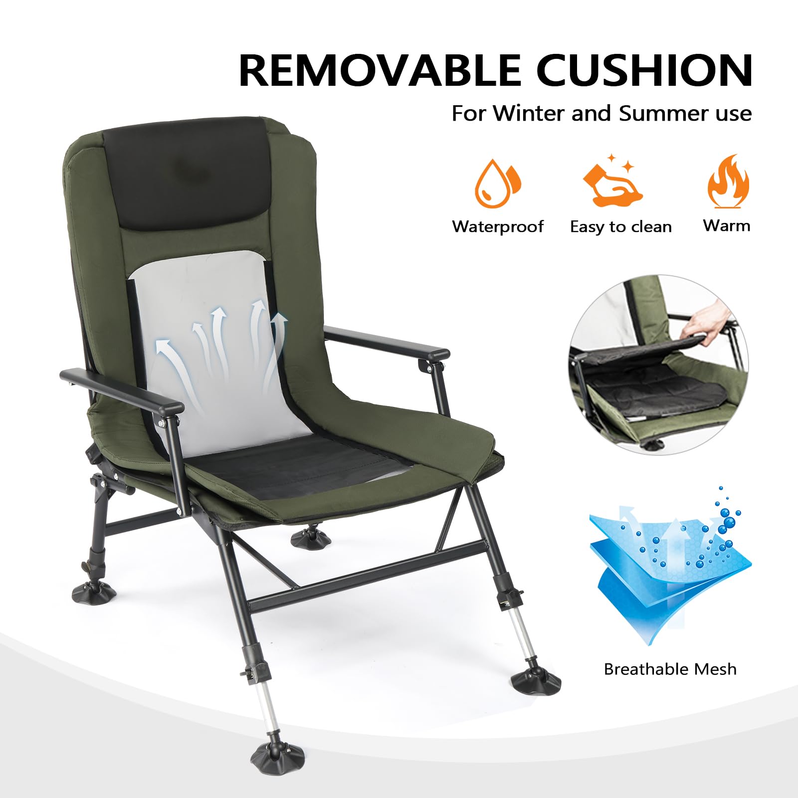 Bonnlo Professional Foldable Fishing Chair Outdoor Heavy Duty 180