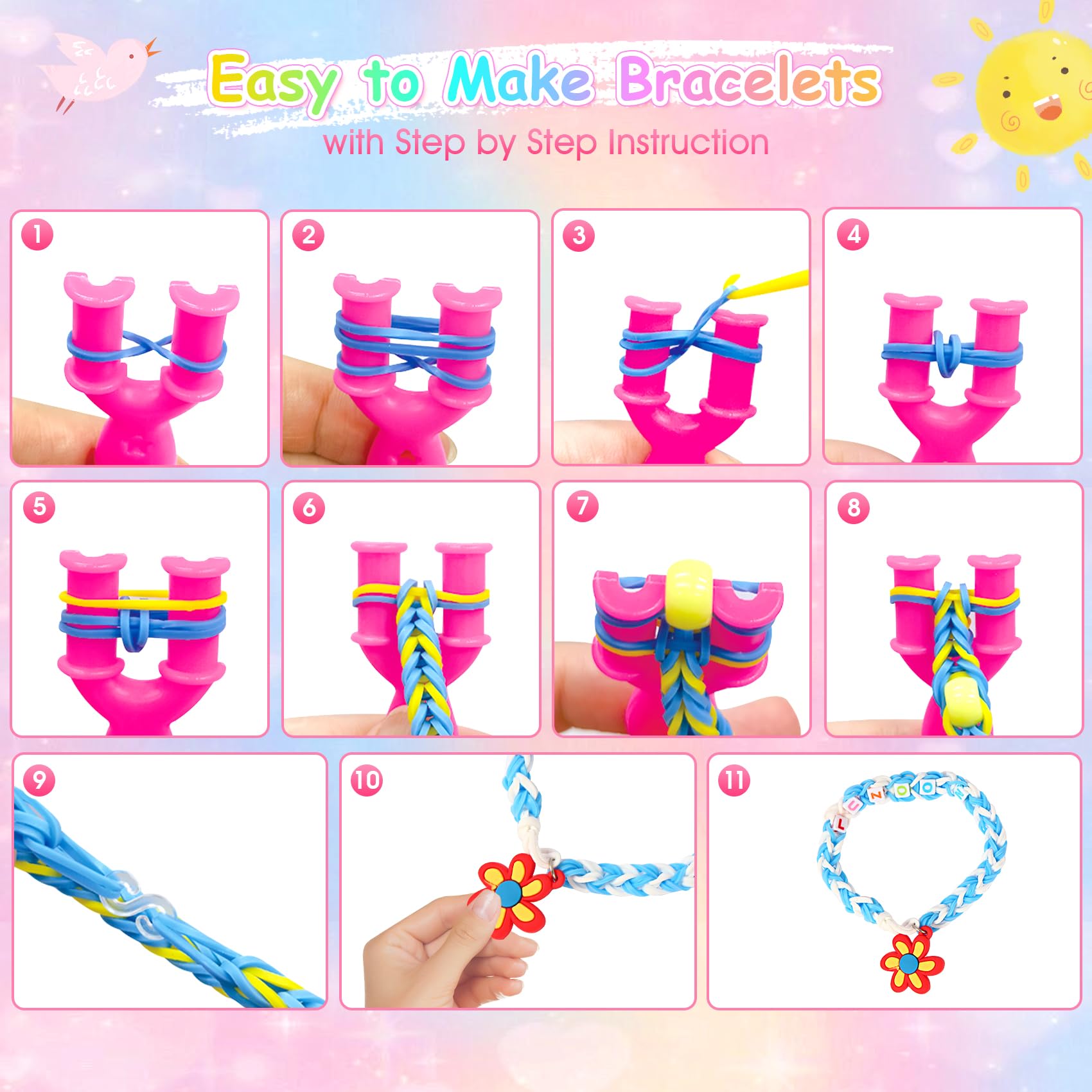 LUZOON 2500+ Loom Bänder Set, 30 Farben Bunte Gummibänder Kit für Armbänder,Loom Bänder Set für Armbänder, Armbänder Selber Machen kinder, Loom Rubber Bands Kit für Kinder Mädchen Jungs