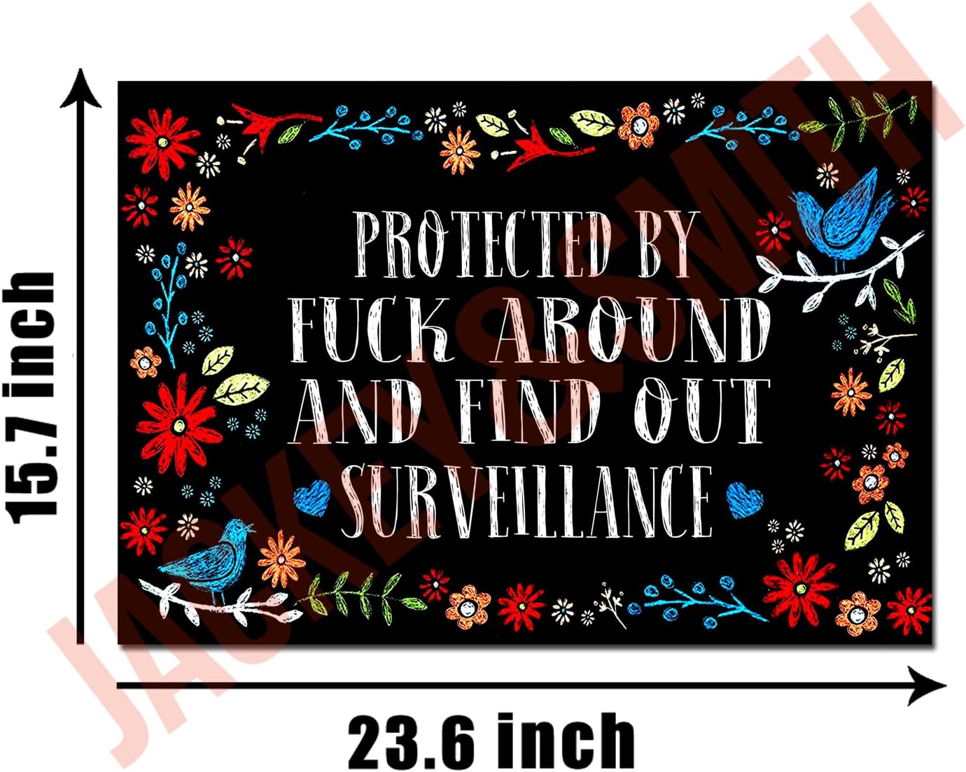 Jec&Smis Doormat Protected by Fuck Around and Find Out Surveillance 04 Welcome Mats for Front Door Indoor Outdoor Entrance Floor Mat Non Slip Doormat 23.6 inch X 15.7 inch