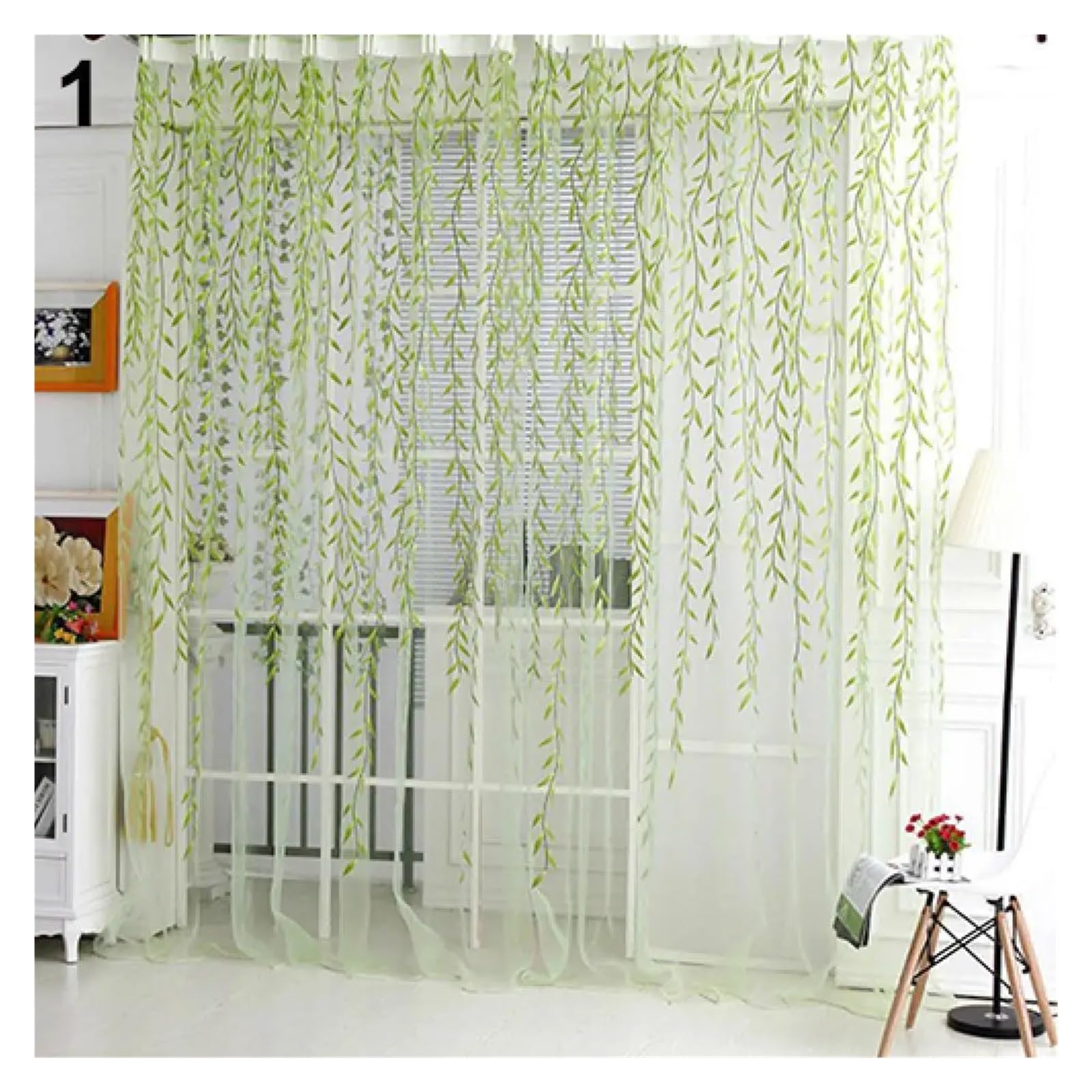Cgrsdsd Green Voile Curtains Pastoral Willow Sheer Curtains Window Yarn For Living Room Tulle Fabrics Kitchen Gauze Simple Curtain Panel(,100Cm X 200Cm)