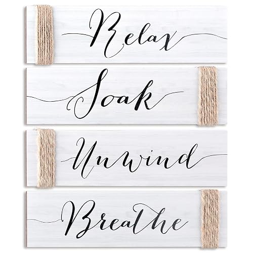 Jetec 4 Pcs Bathroom Wall Art Signs, White Farmhouse Rustic