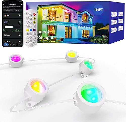 Miniatura 1 de HUTAKUZE Luces permanentes para exteriores, 150 pies con 90 LED RGB para decoración al aire libre, IP67 impermeable, 48 modos de escena, luces de