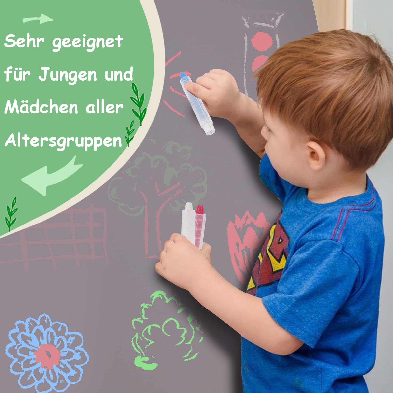 Lavagna Magnetica da Parete : Lavagna Adesiva Arco 80×100 cm Lavagna Cancellabile per Bambini | Inclusi 3 Gesso Senza Polvere, 1 Pannello, Foglio Adesivo per Uffici, Sale Giochi （Grigio Chiaro）