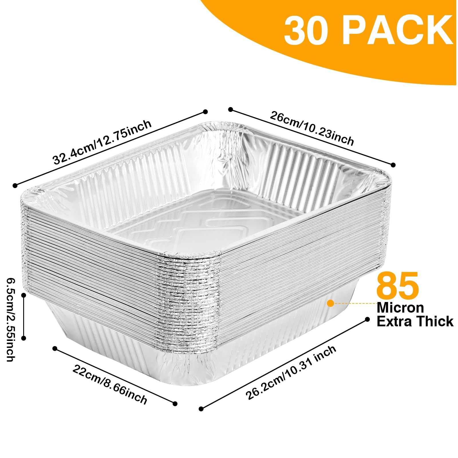 GladValue Aluminum Foil Pans 9x13 Disposable Baking Pans 30 Pack Heavy Duty Half Size Tin Foil Trays for Steam Table, Roasting, Cooking, Heating, Freezing Food