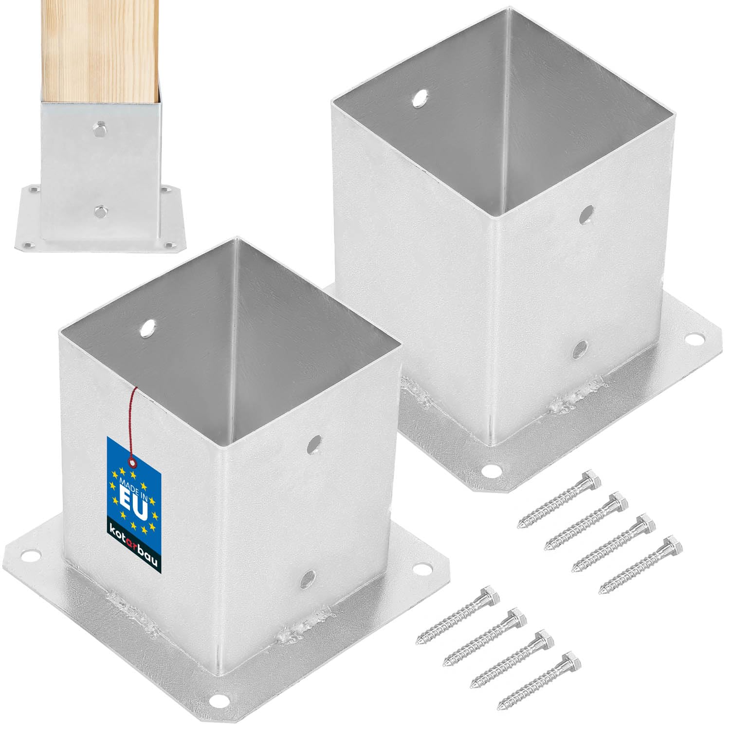 KOTARBAU® 2er Set Pfostenträger zum Aufschrauben - Aufschraubhülse für Holzpfosten - 120 x 120 mm - Bodenhülse für Zaunpfosten & Holzbalken - Bodenhülse für Pavillons zum Aufdübeln - Stahl - Silber