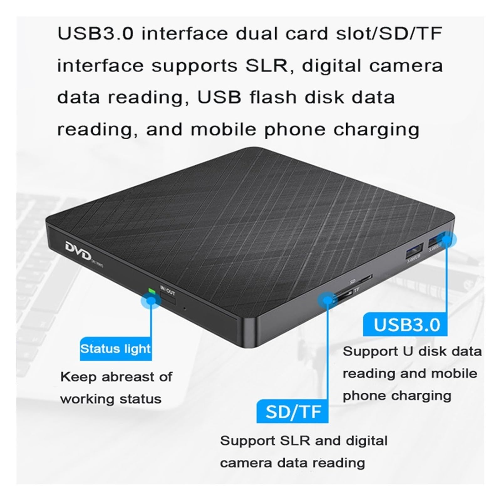 Unità CD/DVD Esterna Masterizzatore CD DVD USB 3.0 Type-C Con Slot SD/TF E USB Unità Ottiche Lettore CD DVD