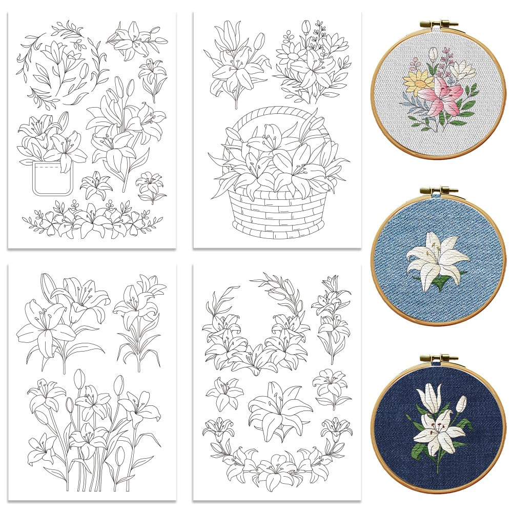 Peacoblue Lily Stick and Stitch Embroidery Patterns, Water Soluble