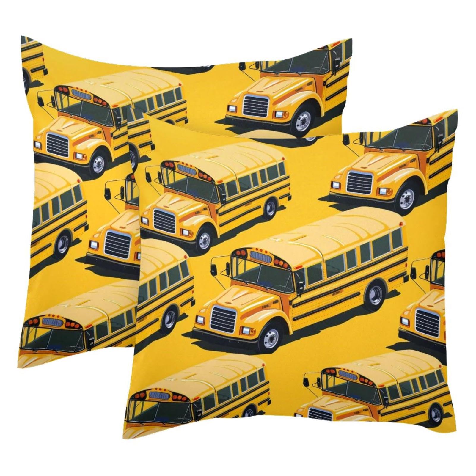 Housse de coussin en velours 50x50 cm lot de 2 avec motif bus scolaire jaune déguisé