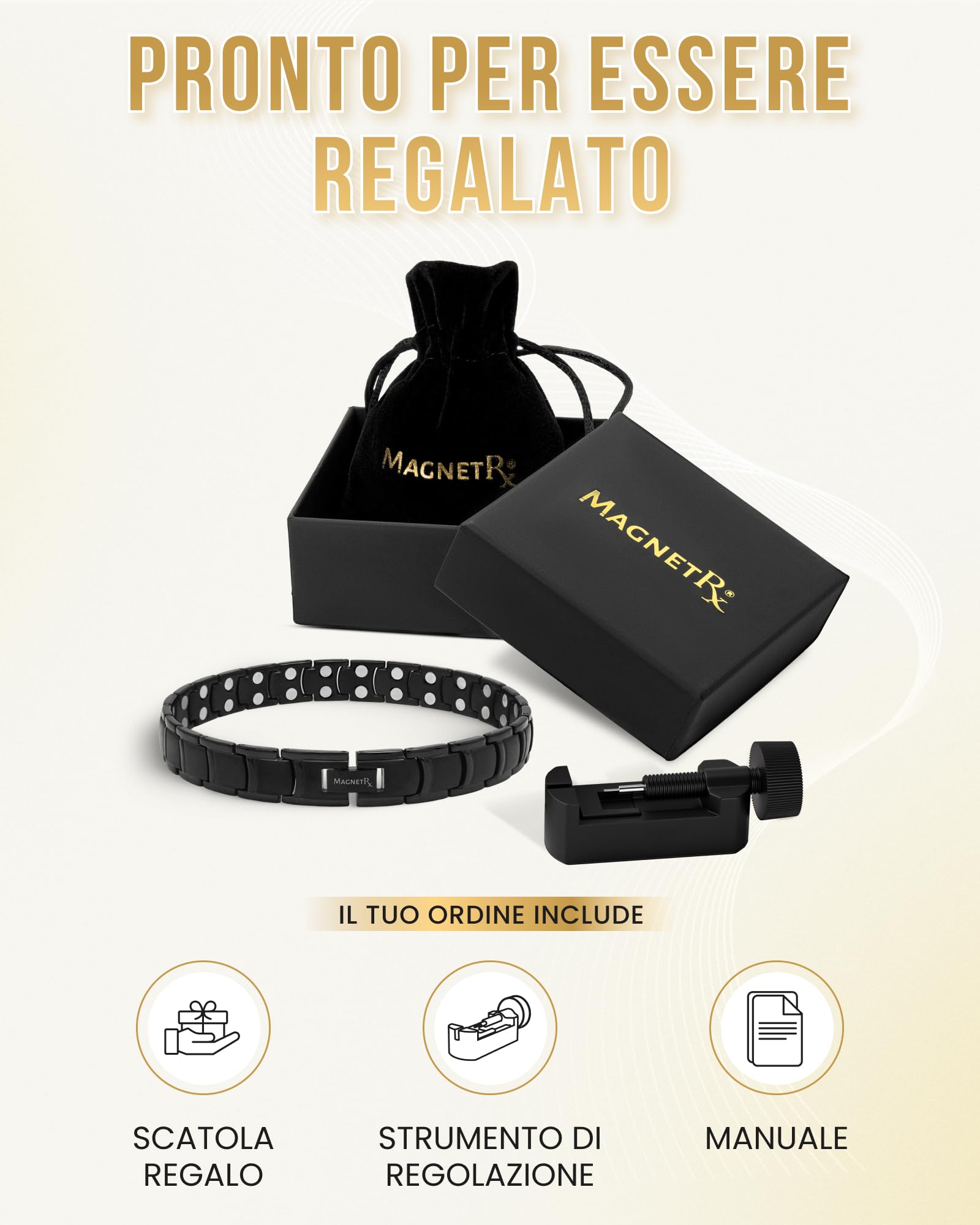 MagnetRX® Cavigliera Magnetica Terapeutica ad Alta Potenza in Titanio per Uomo – Regolabile con 50 Magneti Terapeutici (Nero)
