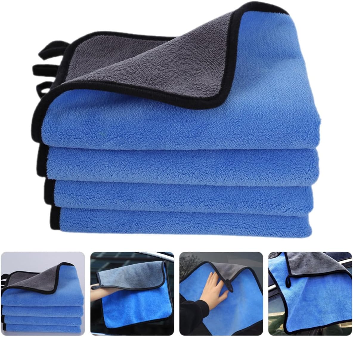 Outanaya 4pcs Car Cleaning Cloth Set for Vehicle Window and Exterior Use, Absorbent Coral Fleece Towels with Stylish Blue Design, Practical and Versatile for Vehicle Cleaning Tasks