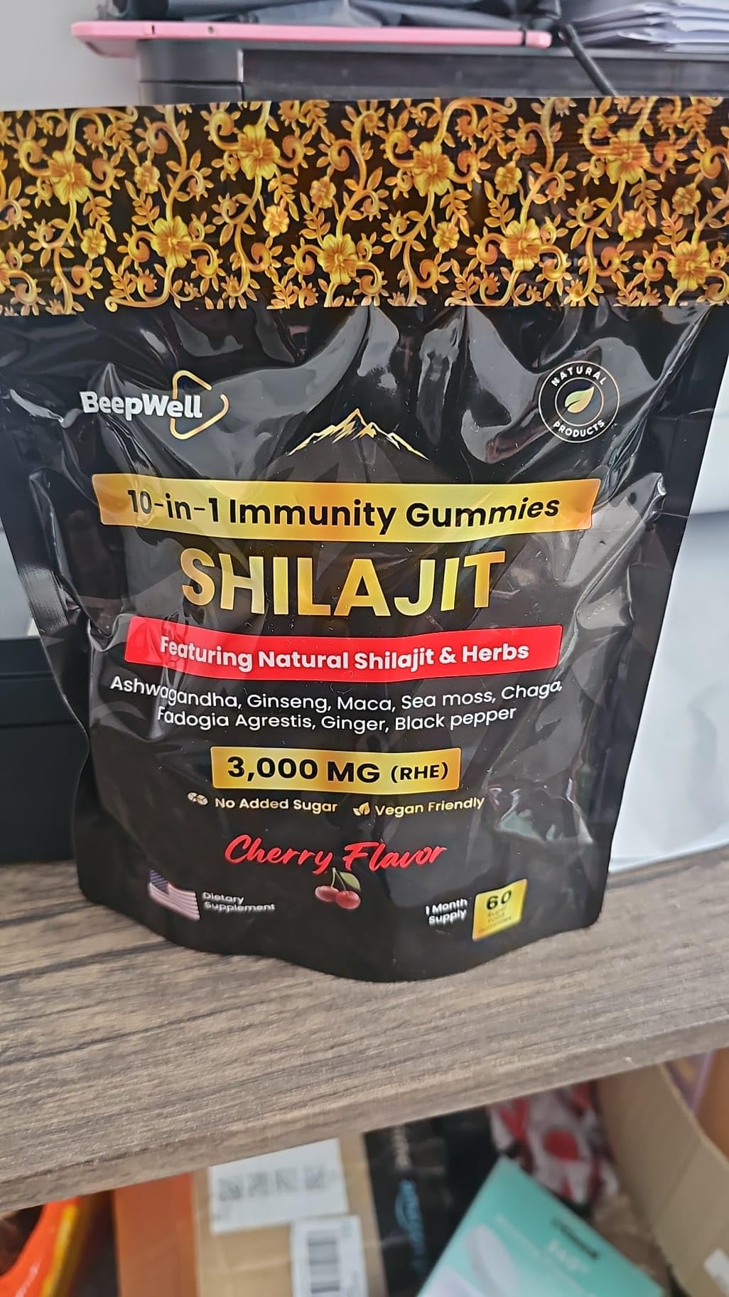 Shilajit Gummies - Gomitas de fuerza mejorada para el bienestar general, gomitas veganas endulzadas naturalmente - Natural y pura - 60 gomitas - Sabor cereza