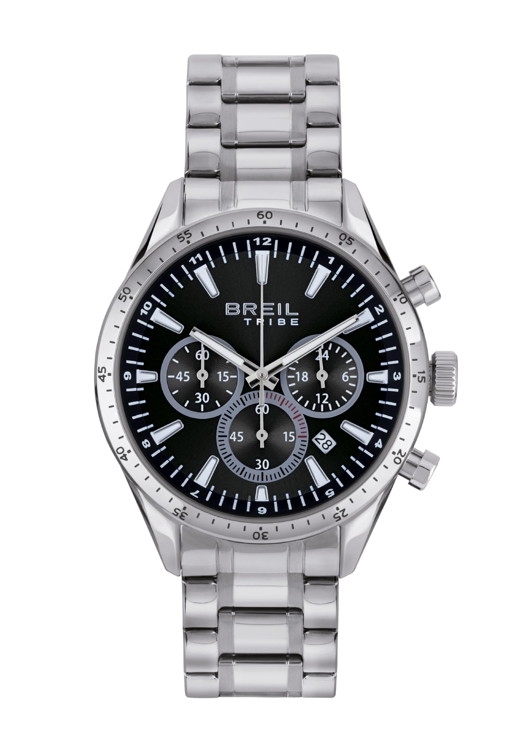 Breil JATO Men's Chronograph Watch with Stainless Steel Strap, Water Resistance: 5 Bar, Case Diameter: 42 mm, EW0655, Silver, Modern