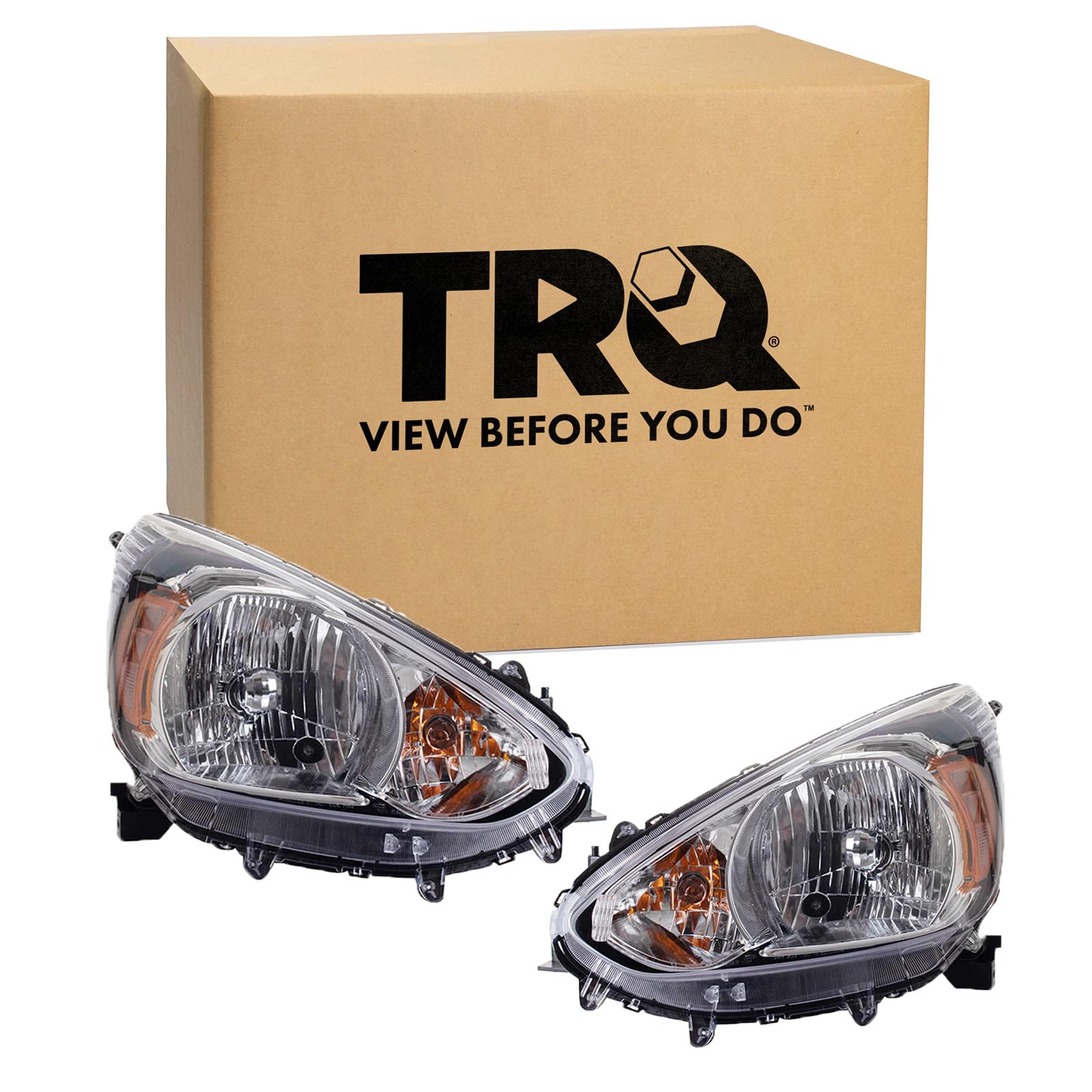 TRQ Driver and Passenger Side Headlight Assembly Set Compatible with 2014–2015 Mitsubishi Mirage 2017–2020 Mitsubishi Mirage