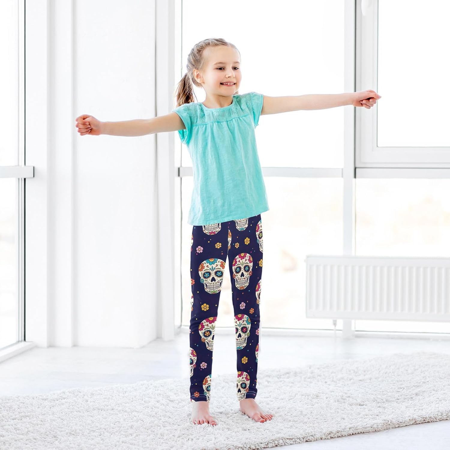 GAIREG Active Leggings for Girls Flower Skull Halloween
