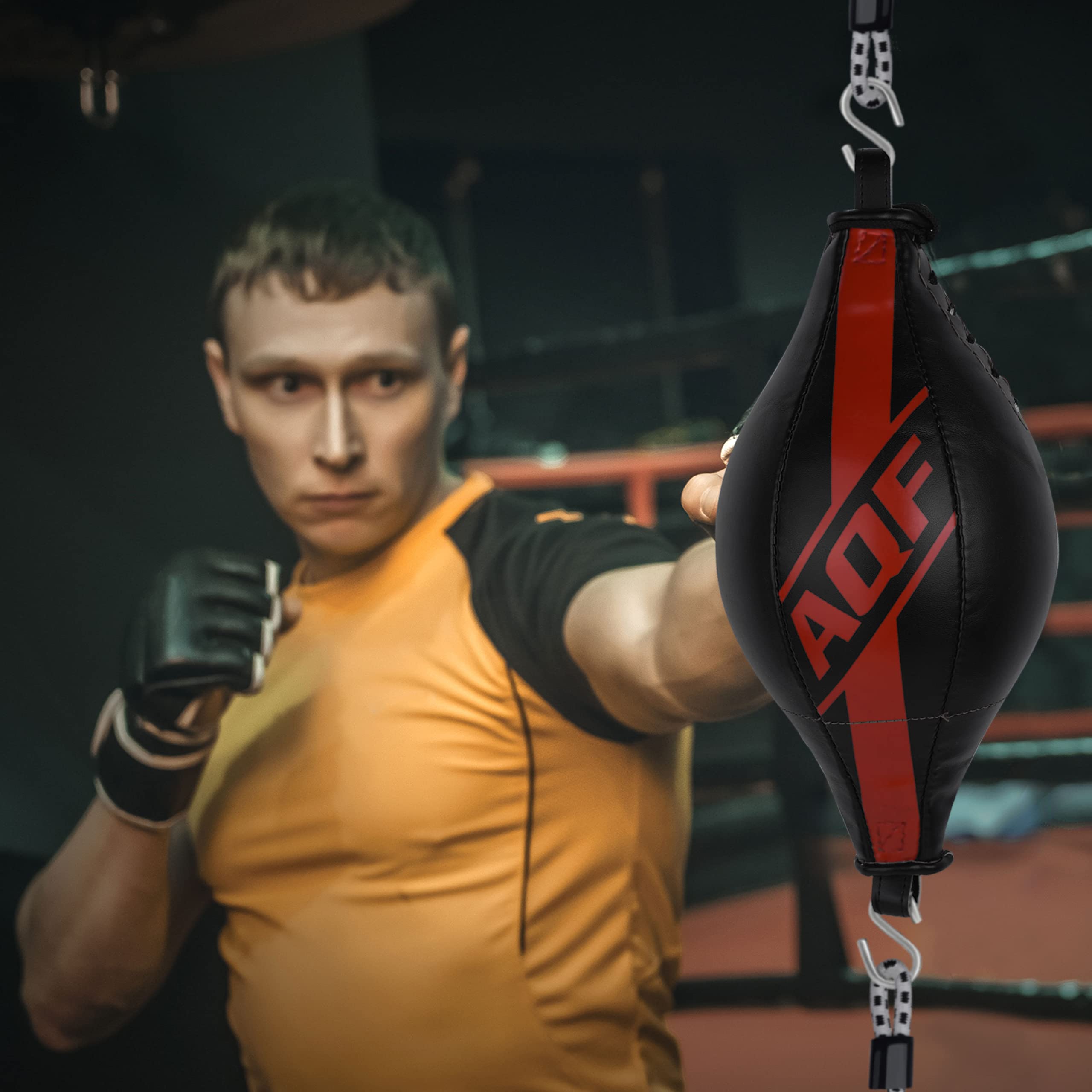 AQF Double End Speed ​​Ball Maya Hide Leder Boxen Dodge Speed ​​Bag Punching MMA Workout Boden bis zur Decke Seil
