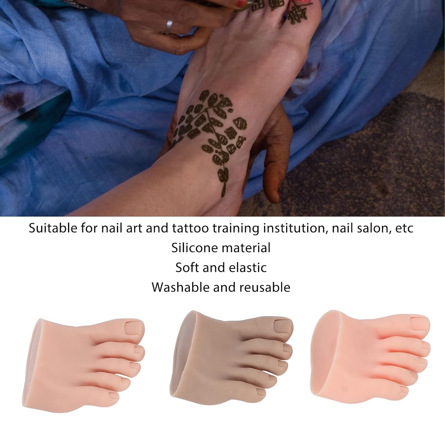 Practice Fake Foot Model, 3Pcs Flexible Soft Silicone Practice Foot Practice Nail Practice Training Foot for Acrylic Nails Art Training Display, Half Foot Model Right Foot